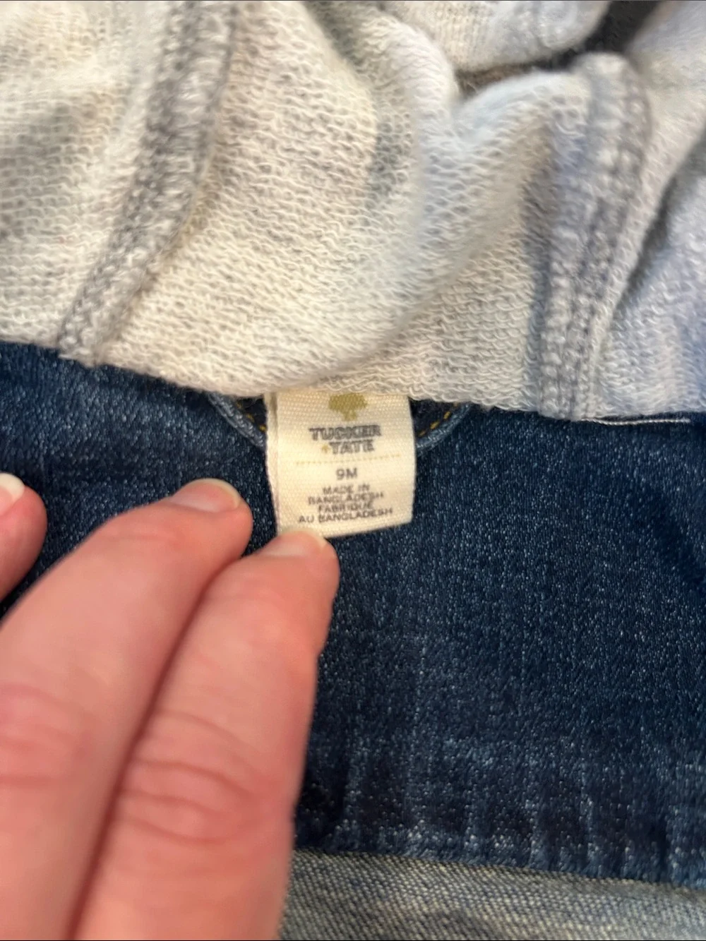 Tucker + Tate Blue Denim Jacket with Light Gray Hood & Sleeves